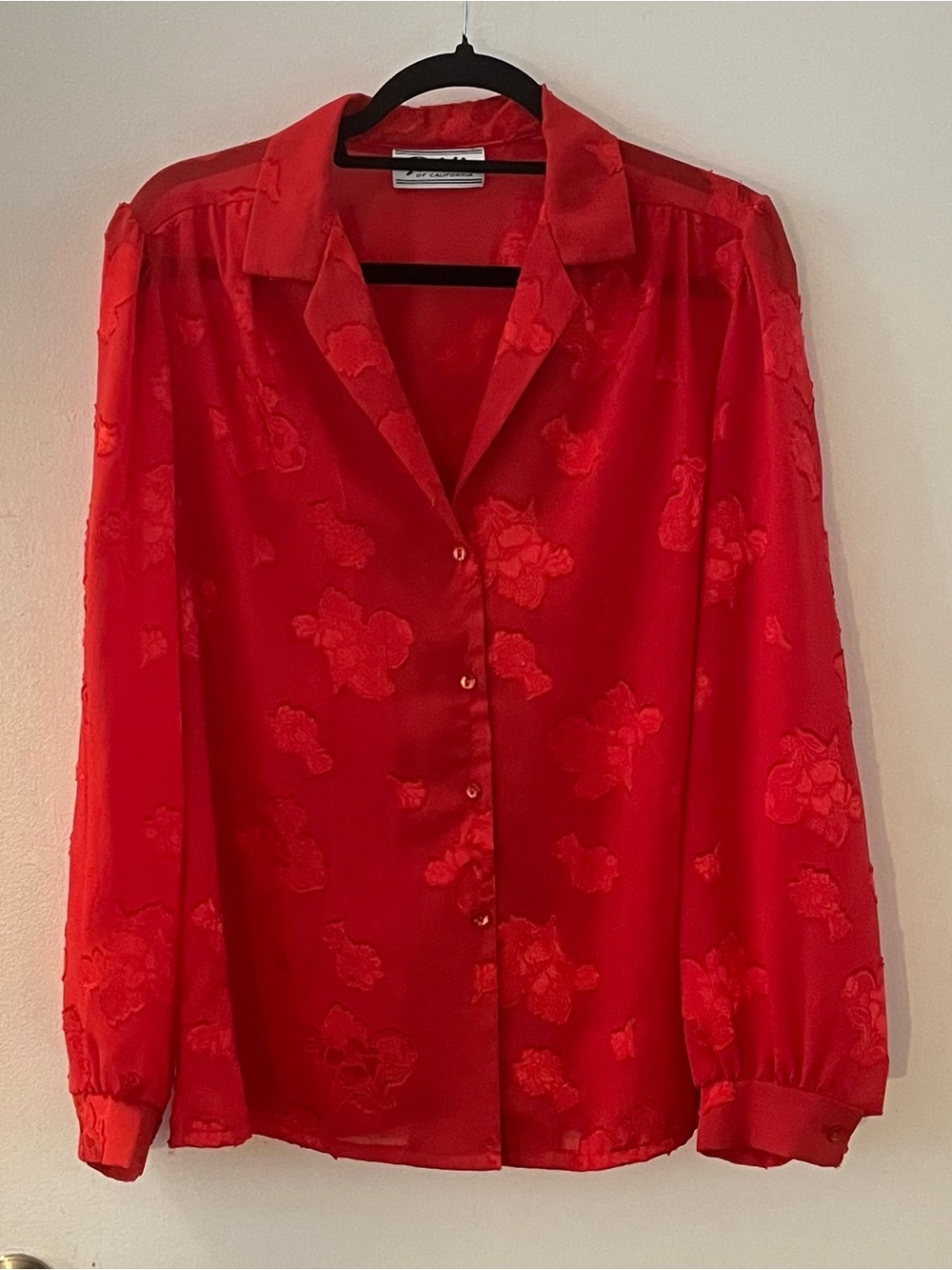 Vintage 80s Teddi of California Button Up Blouse Floral Shine Layering Gathered